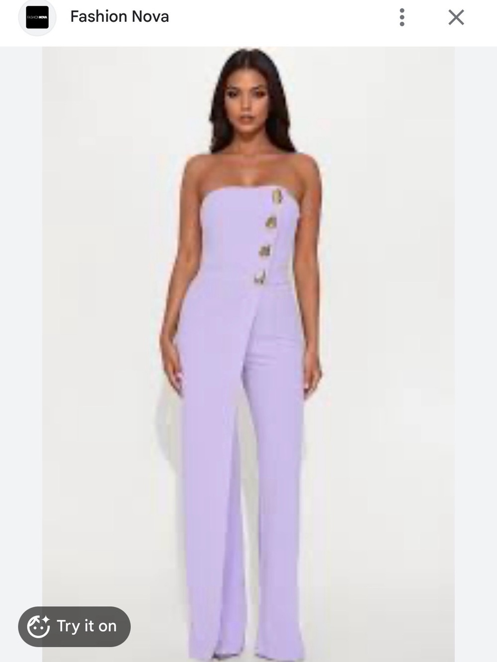 Fashion Nova Lilac Strapless Button-Accent Jumpsuit